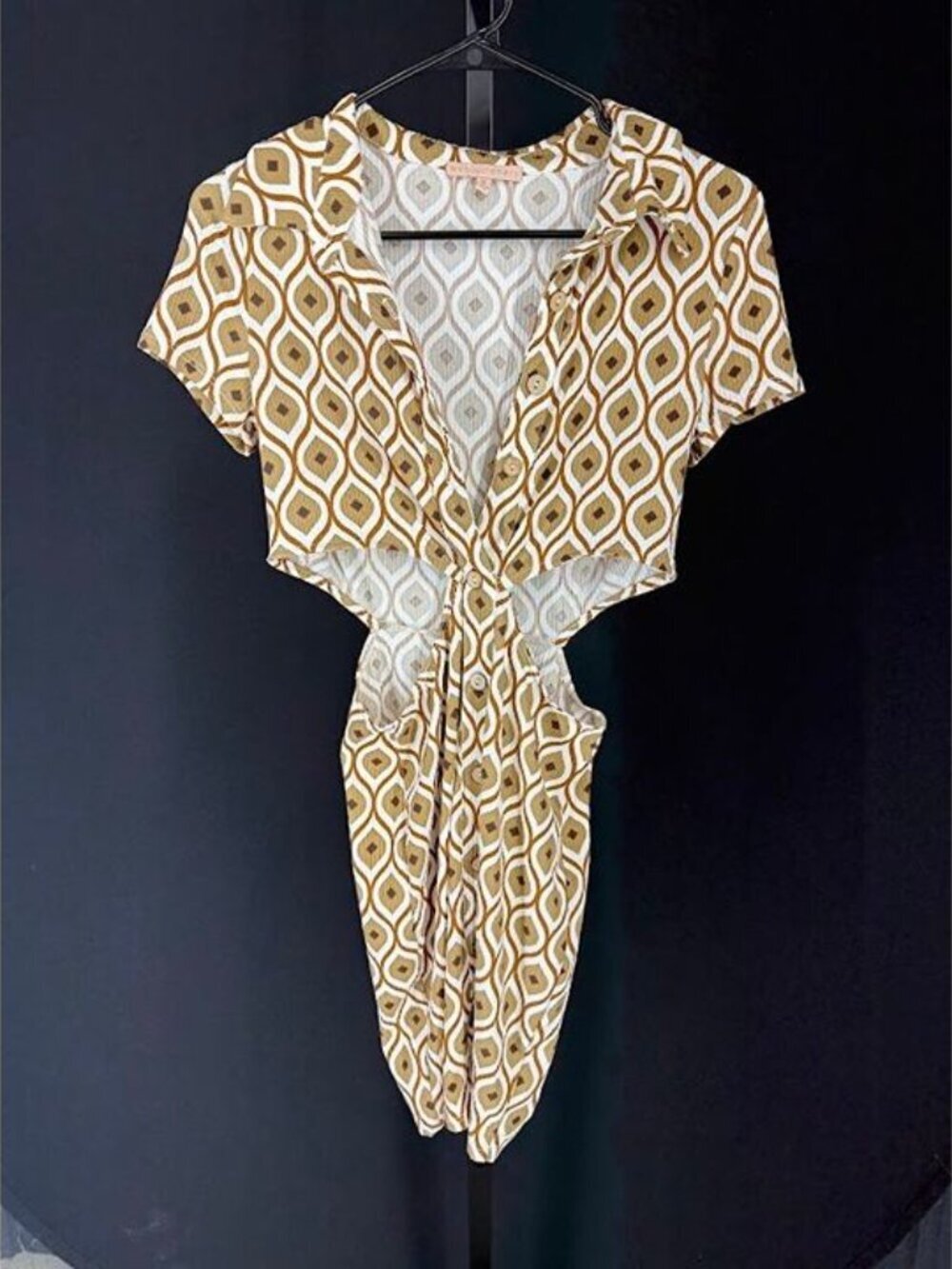 Evolutionary Cut Out Patterned Button Up Collared Dress - Picture 1 of 5